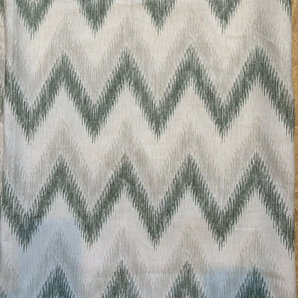 Lillian August Home Chevron print shower curtain sage green white gray LIKE NEW